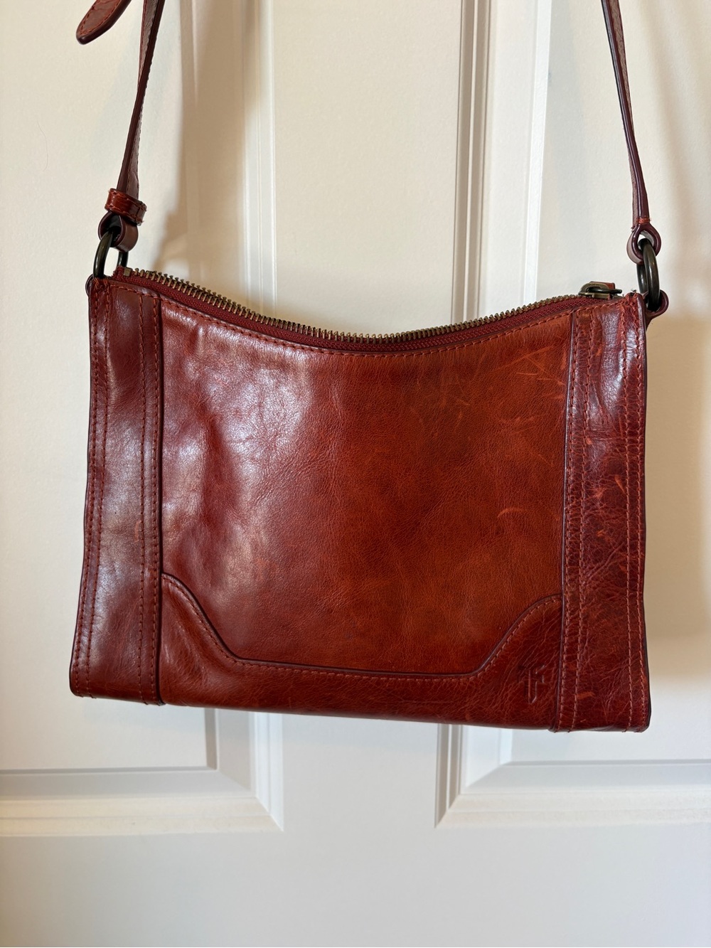 Frye Red Brown Leather Crossbody Bag - Picture 3 of 11